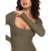 imageINLYRIC Womens Long Sleeve Bodycon Maxi Dress Square Neck Lounge Slip Ribbed Tight Long DressesDesert Olive