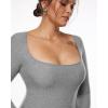 imageINLYRIC Womens Long Sleeve Bodycon Maxi Dress Square Neck Lounge Slip Ribbed Tight Long DressesHeather Carbon