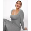 imageINLYRIC Womens Long Sleeve Bodycon Maxi Dress Square Neck Lounge Slip Ribbed Tight Long DressesHeather Carbon