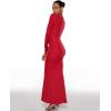 imageINLYRIC Womens Long Sleeve Bodycon Maxi Dress Square Neck Lounge Slip Ribbed Tight Long DressesLipstick Red