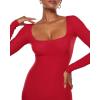 imageINLYRIC Womens Long Sleeve Bodycon Maxi Dress Square Neck Lounge Slip Ribbed Tight Long DressesLipstick Red