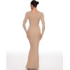 imageINLYRIC Womens Long Sleeve Bodycon Maxi Dress Square Neck Lounge Slip Ribbed Tight Long DressesNatural