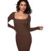 imageINLYRIC Womens Long Sleeve Bodycon Maxi Dress Square Neck Lounge Slip Ribbed Tight Long DressesPinecone