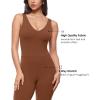 imageINLYRIC Womens Natrelax V Neck Jumpsuit  Backless Yoga Bodycon Sexy One Piece Double Lined Flare Leggings RompersCroissant Brown