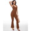 imageINLYRIC Womens Natrelax V Neck Jumpsuit  Backless Yoga Bodycon Sexy One Piece Double Lined Flare Leggings RompersCroissant Brown