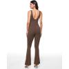 imageINLYRIC Womens Natrelax V Neck Jumpsuit  Backless Yoga Bodycon Sexy One Piece Double Lined Flare Leggings RompersMocha Brown