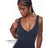 imageINLYRIC Womens Natrelax V Neck Jumpsuit  Backless Yoga Bodycon Sexy One Piece Double Lined Flare Leggings RompersTwilight Blue