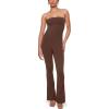 imageINLYRIC Womens Natrelax Strapless Jumpsuit  Yoga One Piece Bodycon Double Lined Sexy Tube Top Flare Leggings RompersCoffee Brown