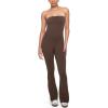 imageINLYRIC Womens Natrelax Strapless Jumpsuit  Yoga One Piece Bodycon Double Lined Sexy Tube Top Flare Leggings RompersMocha Brown