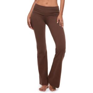 imageINLYRIC Womens Flared Leggings Fold Over Cotton Yoga Pants Y2K Pajama Lounge Bell Bottom 30 inchesCoffee Brown