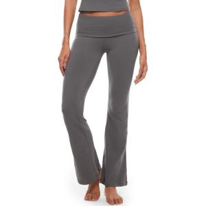 imageINLYRIC Womens Flared Leggings Fold Over Cotton Yoga Pants Y2K Pajama Lounge Bell Bottom 30 inchesLava Smoke Grey