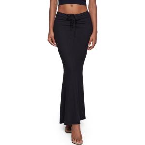 imageINLYRIC Womens High Waist Long Maxi Skirts Floor Length Stretchy Fitted Ruched Lounge SkirtBlack