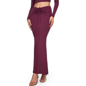 imageINLYRIC Womens High Waist Long Maxi Skirts Floor Length Stretchy Fitted Ruched Lounge SkirtGrape Wine