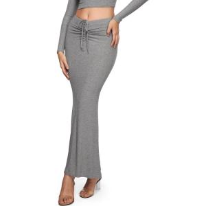 imageINLYRIC Womens High Waist Long Maxi Skirts Floor Length Stretchy Fitted Ruched Lounge SkirtHeather Carbon