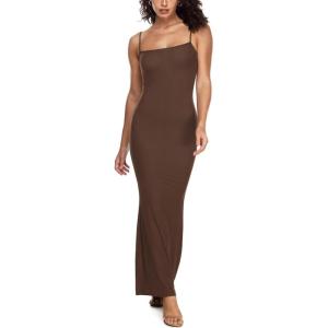 imageINLYRIC Womens Maxi Bodycon Dress Lounge Slip Spaghetti Strap Long Dresses Tank Ribbed Tight Dress CasualPinecone