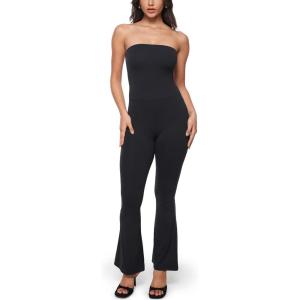 imageINLYRIC Womens Natrelax Strapless Jumpsuit  Yoga One Piece Bodycon Double Lined Sexy Tube Top Flare Leggings RompersBlack