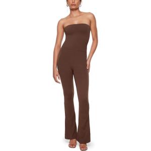 imageINLYRIC Womens Natrelax Strapless Jumpsuit  Yoga One Piece Bodycon Double Lined Sexy Tube Top Flare Leggings RompersCoffee Brown