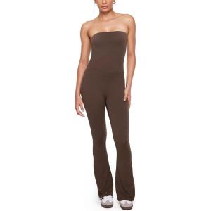 imageINLYRIC Womens Natrelax Strapless Jumpsuit  Yoga One Piece Bodycon Double Lined Sexy Tube Top Flare Leggings RompersMocha Brown