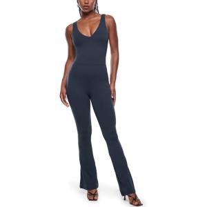 imageINLYRIC Womens Natrelax V Neck Jumpsuit  Backless Yoga Bodycon Sexy One Piece Double Lined Flare Leggings RompersTwilight Blue