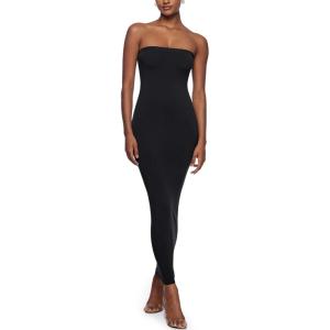 imageINLYRIC Womens Strapless Bodycon Dress Foldable Sexy Tube Long Maxi Dresses for Cocktail Party Wedding Guest CasualBlack