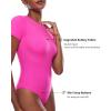 imageINLYRIC Womens Inbarely Short Sleeve Bodysuit Crew Neck Double Lined Casual Basic Summer Body suit TopsBright Pink