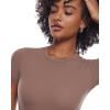 imageINLYRIC Womens Inbarely Short Sleeve Bodysuit Crew Neck Double Lined Casual Basic Summer Body suit TopsBrown Purple
