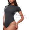 imageINLYRIC Womens Inbarely Short Sleeve Bodysuit Crew Neck Double Lined Casual Basic Summer Body suit TopsGraphite Grey