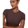imageINLYRIC Womens Inbarely Short Sleeve Bodysuit Crew Neck Double Lined Casual Basic Summer Body suit TopsHazelnut