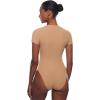 imageINLYRIC Womens Inbarely Short Sleeve Bodysuit Crew Neck Double Lined Casual Basic Summer Body suit TopsPeach Taupe