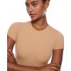 imageINLYRIC Womens Inbarely Short Sleeve Bodysuit Crew Neck Double Lined Casual Basic Summer Body suit TopsPeach Taupe