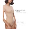 imageINLYRIC Womens Inbarely Short Sleeve Bodysuit Crew Neck Double Lined Casual Basic Summer Body suit TopsWheat Beige