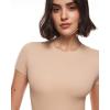imageINLYRIC Womens Inbarely Short Sleeve Bodysuit Crew Neck Double Lined Casual Basic Summer Body suit TopsWheat Beige