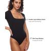 imageINLYRIC Womens Inbarely Square Neck Short Sleeve Bodysuit Double Lined Bodysuits Tank TopsBlack