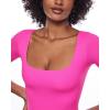 imageINLYRIC Womens Inbarely Square Neck Short Sleeve Bodysuit Double Lined Bodysuits Tank TopsBright Pink