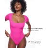 imageINLYRIC Womens Inbarely Square Neck Short Sleeve Bodysuit Double Lined Bodysuits Tank TopsBright Pink
