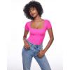 imageINLYRIC Womens Inbarely Square Neck Short Sleeve Bodysuit Double Lined Bodysuits Tank TopsBright Pink