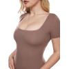 imageINLYRIC Womens Inbarely Square Neck Short Sleeve Bodysuit Double Lined Bodysuits Tank TopsBrown Purple