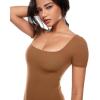 imageINLYRIC Womens Inbarely Square Neck Short Sleeve Bodysuit Double Lined Bodysuits Tank TopsChipmunk