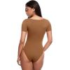 imageINLYRIC Womens Inbarely Square Neck Short Sleeve Bodysuit Double Lined Bodysuits Tank TopsChipmunk