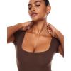 imageINLYRIC Womens Inbarely Square Neck Short Sleeve Bodysuit Double Lined Bodysuits Tank TopsHazelnut