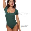 imageINLYRIC Womens Inbarely Square Neck Short Sleeve Bodysuit Double Lined Bodysuits Tank TopsMidnight Emerald