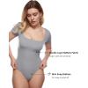 imageINLYRIC Womens Inbarely Square Neck Short Sleeve Bodysuit Double Lined Bodysuits Tank TopsNeutral Gray