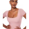 imageINLYRIC Womens Inbarely Square Neck Short Sleeve Bodysuit Double Lined Bodysuits Tank TopsRose Tan