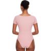 imageINLYRIC Womens Inbarely Square Neck Short Sleeve Bodysuit Double Lined Bodysuits Tank TopsRose Tan