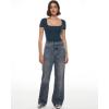 imageINLYRIC Womens Inbarely Square Neck Short Sleeve Bodysuit Double Lined Bodysuits Tank TopsTrue Navy