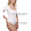 imageINLYRIC Womens Inbarely Square Neck Short Sleeve Bodysuit Double Lined Bodysuits Tank TopsWhite