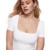 imageINLYRIC Womens Inbarely Square Neck Short Sleeve Bodysuit Double Lined Bodysuits Tank TopsWhite