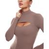 imageINLYRIC Womens Natrelax Long Sleeve Bodysuit Mock Turtleneck Cut Out Bodysuits Sexy Tops Double LinedBrown Purple
