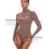 imageINLYRIC Womens Natrelax Long Sleeve Bodysuit Mock Turtleneck Cut Out Bodysuits Sexy Tops Double LinedBrown Purple