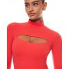 imageINLYRIC Womens Natrelax Long Sleeve Bodysuit Mock Turtleneck Cut Out Bodysuits Sexy Tops Double LinedDark Red